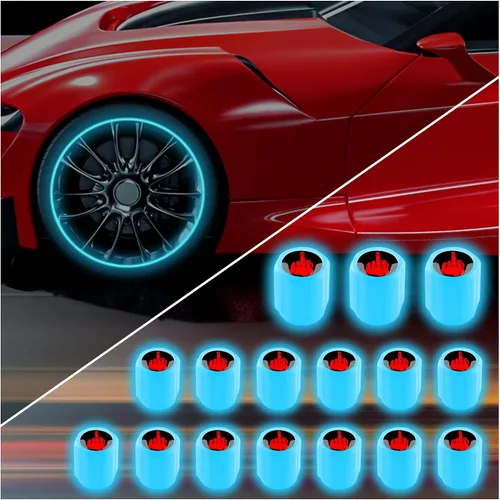 Miniatura 13 de 20 tapones fluorescentes para válvulas de neumáticos, tapones luminosos para válvula de aire de rueda de automóvil, accesorios de decoración