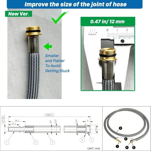 Miniatura 2 de 88624000 Pieza de repuesto para manguera de grifo de cocina Hansgrohe para manguera de spray extraíble 95507000 95506000, 59 pulgadas de longitud