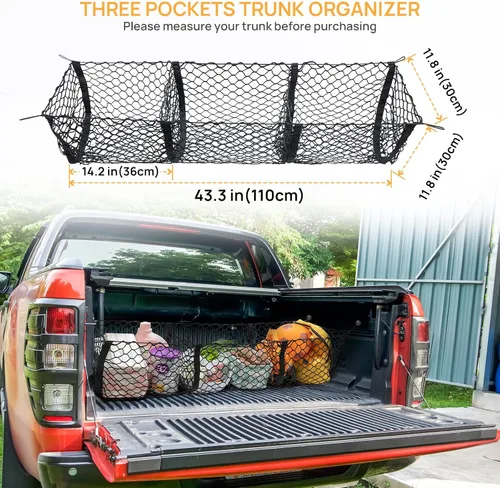 Miniatura 2 de Red de carga organizadora de caja de camión, malla resistente para puerta trasera para camioneta, red de almacenamiento para maletero con 3