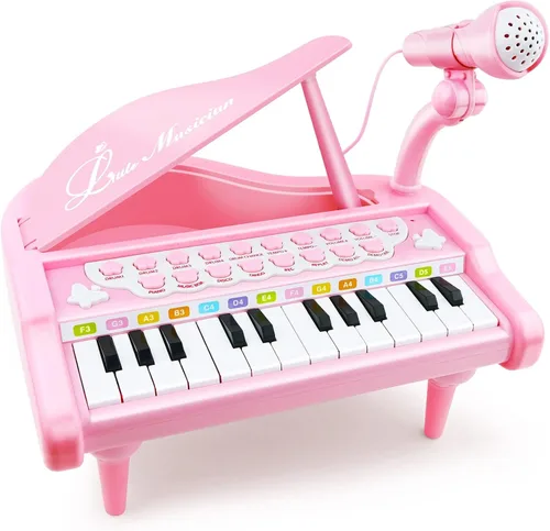 Love & Mini - Piano/teclado de juguete para niños de 3 a 5 años como regalo de cumpleaños, con 24 teclas, color rosa; instrumento musical de juguete