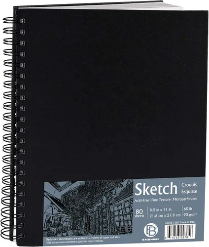 Miniatura 5 de Bachmore - Cuaderno de bocetos de 8.5 x 11 pulgadas, bloc de bocetos en espiral izquierdo con tapa dura, papel de dibujo perforado y duradero sin
