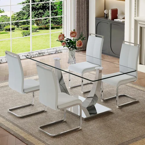 Miniatura 48 de Mesa de comedor moderna para mesa de comedor de mármol sintético de 4/6, 63 pulgadas, mesa de cocina rectangular, mesa de cocina y comedor de fácil
