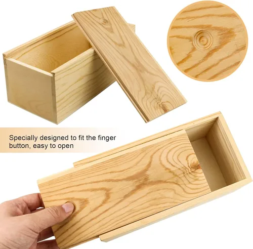 Miniatura 4 de Paquete de 2 cajas de almacenamiento de madera sin terminar con tapa deslizante, contenedor de madera natural en blanco para Navidad, boda, fiesta