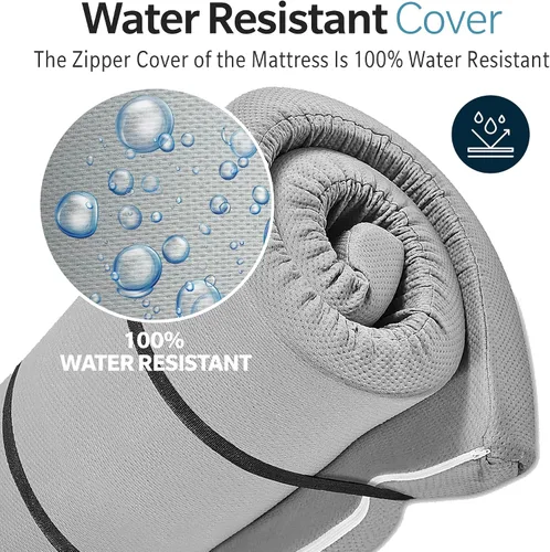 Miniatura 6 de Cubrecolchón de espuma viscoelástica de 4 pulgadas con cremallera resistente al agua, colchón enrollable para piso, colchonetas de dormir