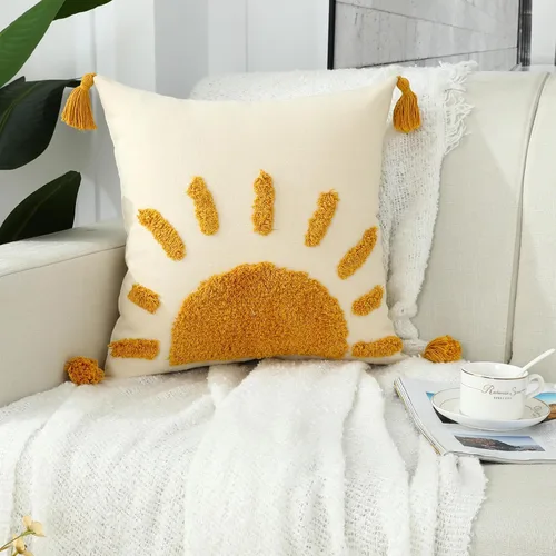Miniatura 2 de Juego de 2 fundas de almohada bohemias de 18 x 18 pulgadas, fundas de almohada decorativas de sol con borlas, fundas de almohada modernas marroquíes