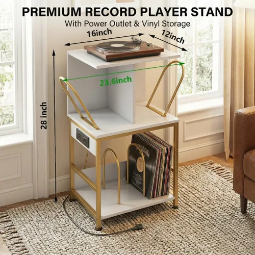 Miniatura 2 de Soporte para tocadiscos con almacenamiento de vinilo, mesa de discos grande con capacidad para 180 álbumes, soporte de almacenamiento de discos