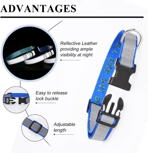 Miniatura 4 de Collar reflectante personalizado para perro, nombre y número de teléfono bordado personalizado para mascotas con hebilla de nailon ajustable en 5