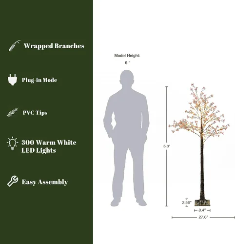 Miniatura 3 de LuxenHome - Árbol de Gypsophila iluminado de 5 pies, árboles iluminados, decoraciones de Navidad, árboles artificiales preiluminados, decoración