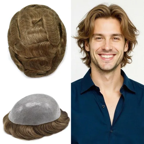 Miniatura 95 de Toupee para hombres Sistema de reemplazo de cabello humano real duradero invisible para hombre Toupee Hair Piece para hombres Poly Men Sistema
