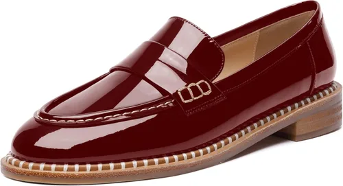 Miniatura 8 de FOGEENA Mocasines de tacón bajo para mujer, estilo casual, puntera redonda, de charol grueso, de 1 pulgada