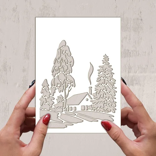 Miniatura 2 de Plantilla decorativa FLONZ (6 x 8 pulgadas) Old House at Winter para pintura de pared, álbumes de recortes y decoración de tartas