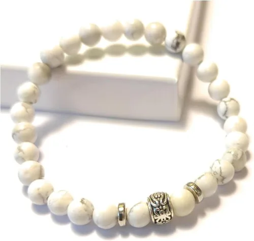 Miniatura 5 de White Howlite Stretch Bead Bracelet Serenity Charm Gemstone Jewelry Simple Minimalist Unisex One Size Gift