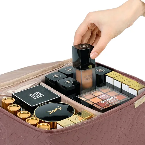 Miniatura 5 de NISHEL Bolsa de Maquillaje de Viaje Grande de Doble Capa para Mujeres, Estuche Cosmético, Organizador para Accesorios de Tamaño de Viaje, Botellas