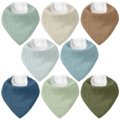 Miniatura 18 de Baberos de muselina para bebé 8 unidades, Babero tipo bandana para babeo y dentición, Algodón suave absorbente para niñas y niños Jardín