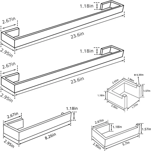 Miniatura 7 de Fapully Juego de accesorios de baño de 5 piezas de acero inoxidable montado en la pared, acabado cromado pulido Cromo pulido