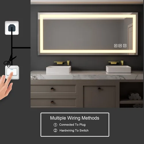 Miniatura 6 de TOOLKISS Espejo de baño LED frontal de 24 x 32 pulgadas, tocador iluminado montado en la pared con memoria inteligente antivaho regulable, vidrio
