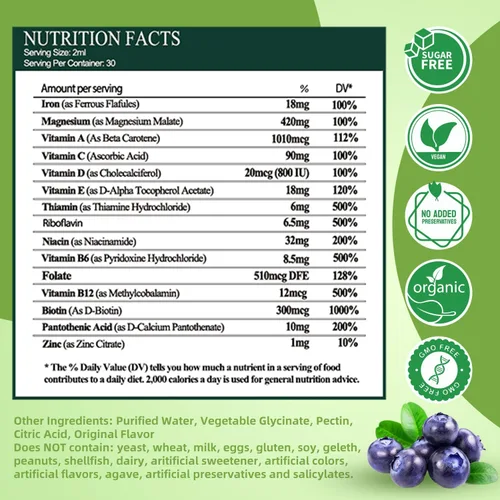 Miniatura 8 de Suplemento de hierro líquido para mujeres, hombres y niños, gotas de hierro veganas con vitamina C D, B12, complejo B, líquido de alta potencia