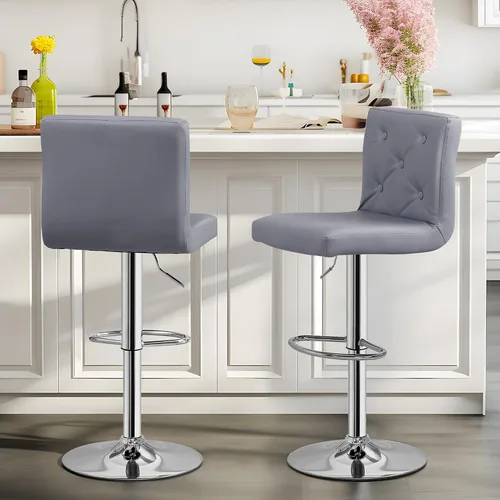 Miniatura 20 de VECELO Juego de 2 taburetes de bar ajustables, taburetes de altura de barra para encimera de cocina