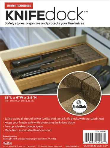 Miniatura 4 de KNIFEdock Organizador de cuchillos de bambú para cajones de cocina, bloque de cuchillos de 15 pulgadas con compuesto de corcho, ahorro de espacio