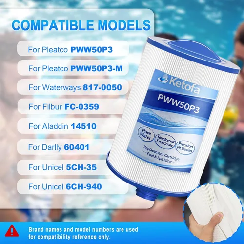 Miniatura 6 de PWW50P3 - Filtro para bañera de hidromasaje Pleatco Spa, PWW50P3 (rosca gruesa de 1 1/2 pulgadas) Filtro de spa compatible con Unicel 6CH-940 Filbur