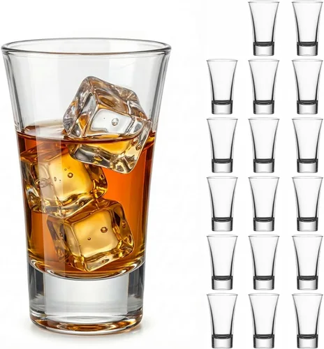 Paquete de 18 vasos de chupito, base pesada de 2 onzas para whisky, tequila, vodka, espresso, vasos duraderos para el hogar, bares y fiestas