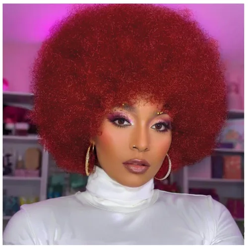 Miniatura 10 de Pelucas cortas y rizadas con flequillo para mujeres negras, peluca rizada afro afro, cabello sintético suave resistente al calor, peluca de aspecto