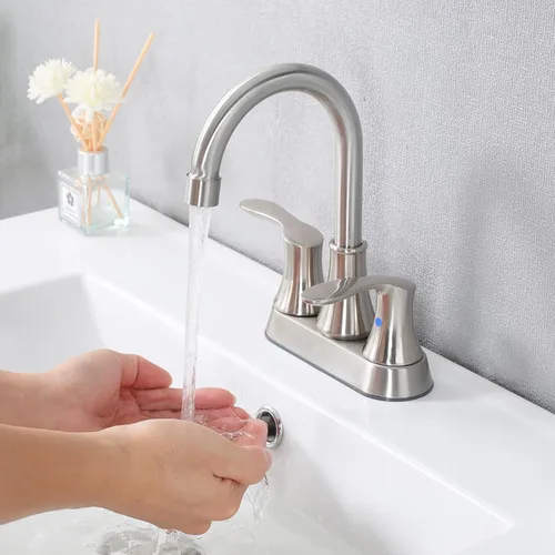 Miniatura 2 de Friho Juego de 2 grifos de baño de níquel cepillado, juego central sin plomo, moderno, comercial, de 2 manijas, para lavabo de baño, juego de 2, 3