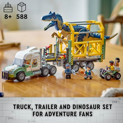 Miniatura 2 de LEGO Jurassic World Dinosaur Missions: Allosaurus - Camión de transporte de juguete, divertida idea de regalo para niños con minifiguras Kenji