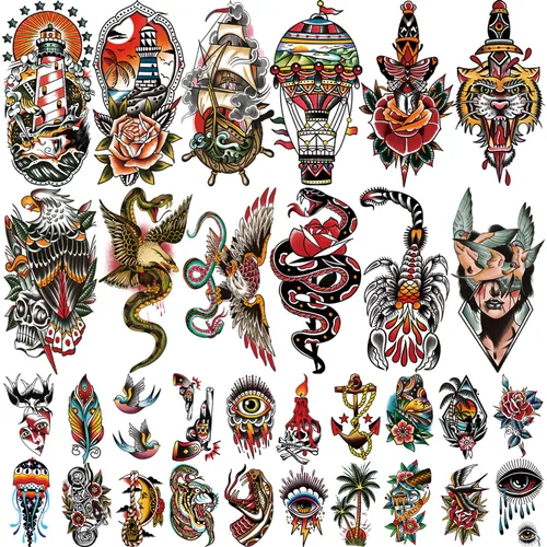 77 hojas de tatuajes temporales para mujeres y hombres, 17 hojas de tatuajes falsos de medio brazo, pecho y hombro, 60 hojas pequeñas para adultos,