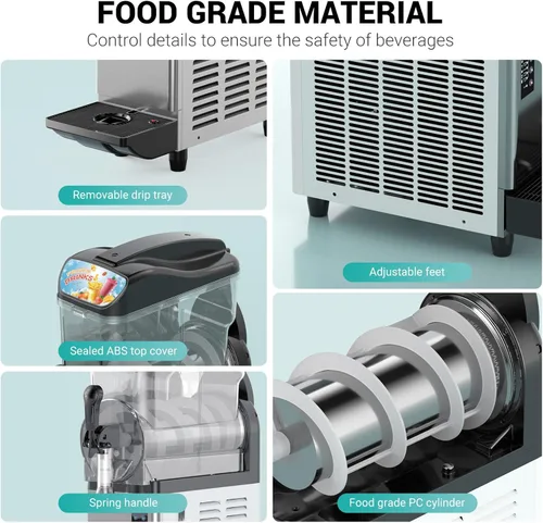Miniatura 7 de Máquina comercial de granizado de 15L con luz LED, 15L × 1 Tanques Máquina comercial de bebidas congeladas, Máquina de granizado de margarita