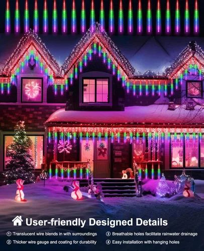 Miniatura 6 de EAGWELL Luces de Lluvia de Meteoros de Navidad, 20 en 20 Tubos Luces de Lluvia en Cascada con Cambio Automático con 12 Modos, Decoración Navideña