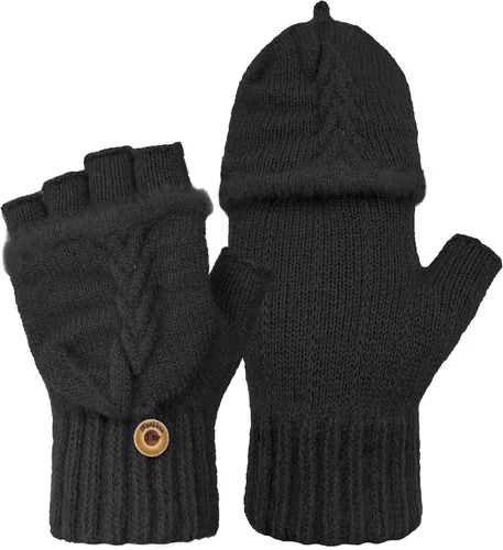 Miniatura 70 de Beurlike Guantes de invierno para mujer, de lana cálida, a prueba de viento, convertibles, sin dedos