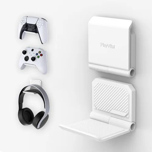 Miniatura 13 de PlayVital FOLD Soporte de Pared para Controlador para ps5 ps4 Xbox Switch 2 Pro Auriculares, Paquete de 2 Organizador de Almacenamiento Universal