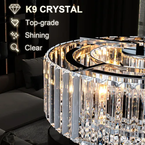 Miniatura 2 de Lingkai Candelabro de Cristal Moderno de 15.8" Cromado Redondo Semi Empotrado Luminaria de Techo Candelabro para Sala de Estar Comedor Dormitorio