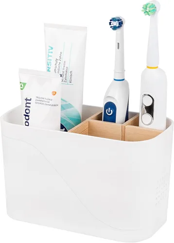 Miniatura 15 de Soporte para cepillo de dientes eléctrico de 3 ranuras con divisores de bambú para baños, organizador de cepillos de dientes y pasta de dientes