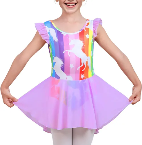 Miniatura 13 de LUOUSE Elegante leotardo de ballet para niñas con falda, mangas con volantes y volantes, perfecto para baile y gimnasia