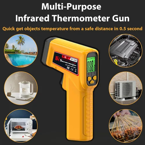Miniatura 3 de Pistola Termómetro Infrarrojo FKM, sin contacto, láser, temperatura ajustable, -58 °F ~ 986 °F, emisividad ajustable, termómetro digital IR