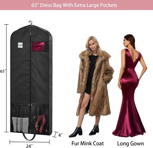 Miniatura 5 de Bolsas de vestir para vestidos largos, bolsas de ropa de 65 pulgadas para colgar ropa, bolsas de vestir para almacenamiento en armario y viajes