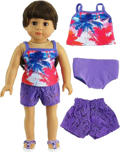 Miniatura 2 de American Fashion World Paradise Palm Tree - Traje de baño de 3 piezas para muñecas de 18 pulgadas Calidad premium y diseño moderno Ropa