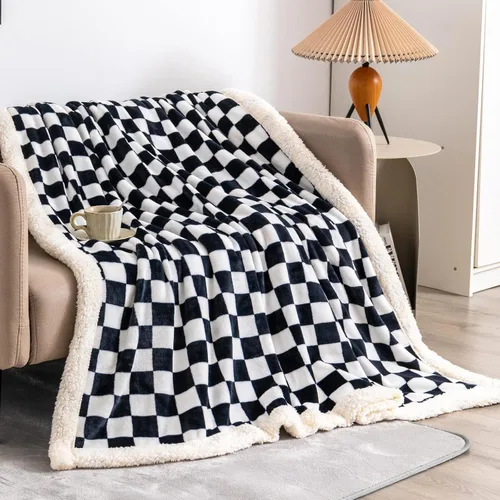 Miniatura 2 de LOMAO - Manta de sherpa de forro polar con patrón a cuadros, suave y gruesa, lujosa, cálida y acogedora para sofá, cama o sillón, para todas