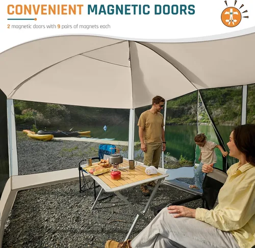 Miniatura 5 de Tienda de Campaña Screen House de 13x9 pies, Sala de Pantalla Gazebos de Malla con 2 Puertas Magnéticas, Pantalla de Proyección Incluida, Carpa