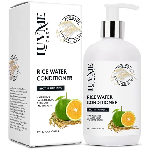 Luv Me Care Acondicionador de engrosamiento del cabello con agua de arroz, con biotina, mejora la fuerza, el volumen y el brillo, acondicionador