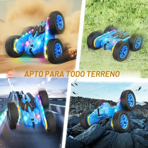 Miniatura 4 de Terucle Auto a control remoto, juguetes de acrobacias de autos a control remoto, tira de luces y faros mejorados, juguetes de doble cara giratoria