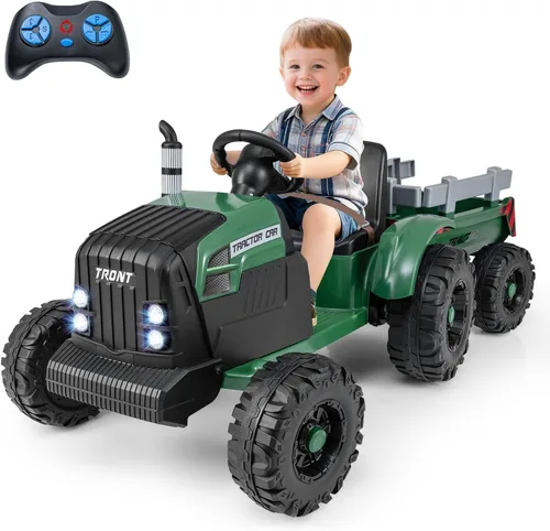 Miniatura 13 de Costzon Tractor de paseo con remolque desmontable, vehículos eléctricos para niños con cargador de tierra de cambio de 3 marchas, diseño inalámbrico
