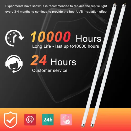 Miniatura 8 de LUCKY HERP T5 UVB - Paquete de 2 luces para reptiles UVB de 24 W, tubo de lámpara fluorescente UVA UVB, lámpara UVB para lagartos, tortugas, 24W