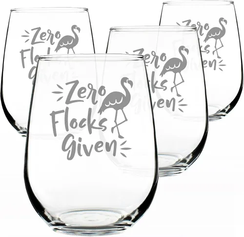 Miniatura 6 de Zero Flocks Given - Divertida copa de vino sin tallo de flamenco, grande de 17 onzas, refranes grabados, caja de regalo