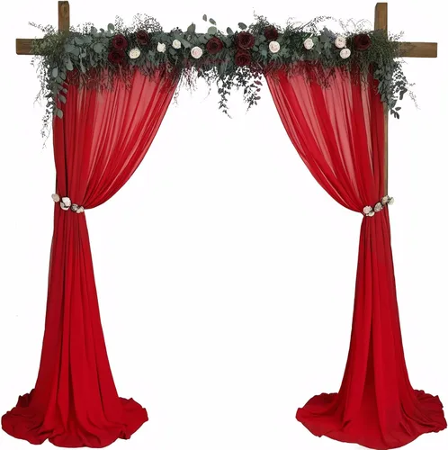 Miniatura 28 de DUOBAO Cortina de gasa rosa, 2 paneles de 29 x 96 pulgadas, cortinas de telón de fondo de boda, cortinas de playa transparentes para sala de estar