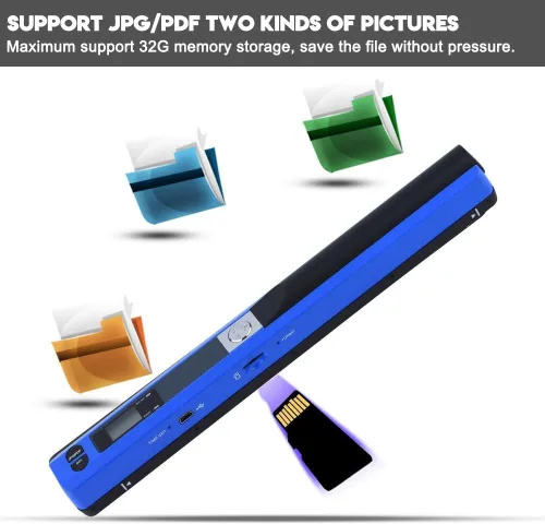 Miniatura 3 de Escáner portátil de mano, alta definición 32G de almacenamiento grande de documentos, escáner USB de lápiz escáner JPG/PDF para XP/Vista OS (azul)