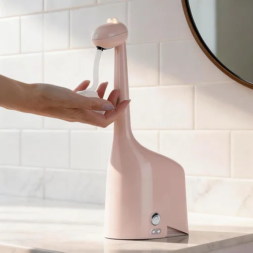 Dispensador automático de jabón, lindo dinosaurio, sin contacto, dispensador de jabón espumoso recargable, 10 oz/10.1 fl oz, espuma ajustable de 3
