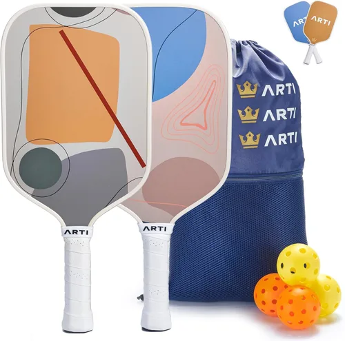 Miniatura 11 de ARTI Juego de 2 palas de pickleball aprobadas por USAPA, 2 raquetas de pickleball, 4 bolas y 1 bolsa de transporte portátil Flor Rosa Y Verde